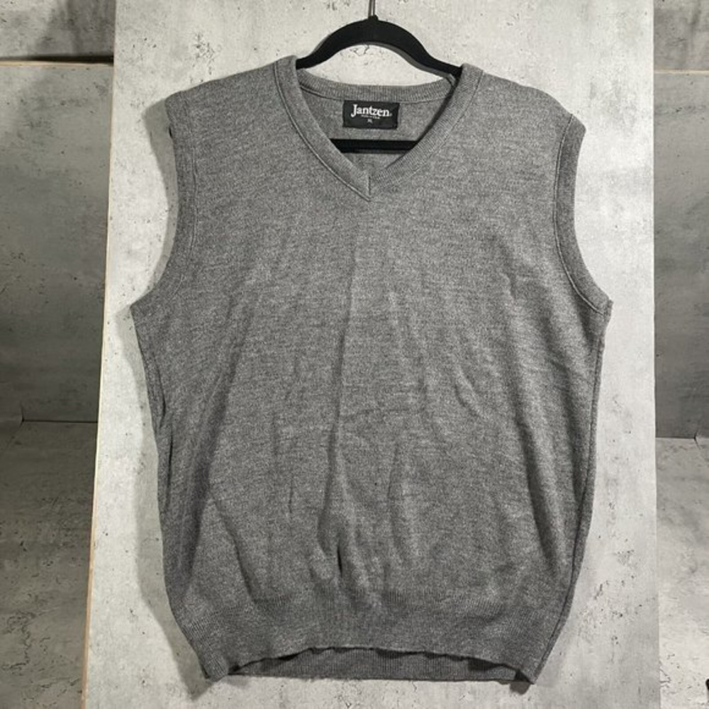 Vintage Jantzen Mens Size XL‎ Knit Sleeveless Pullover Sweater Gray Made in USA